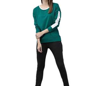 T-shirt personnalisé en gros pour femme, col rond, coupe classique, respirant, confortable, manches longues, couleur verte - Product Image 3