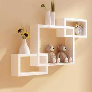 Modern White Interlocking <b>Square</b> Wall <b>Shelf</b> Geometric Cube <b>Floating</b> Single Tier Storage Rack Living Room Wood Adjustable - Product Image 1
