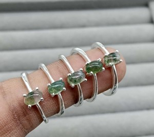 Natural Moss Agate Faceted Oval Prong <b>Set</b> <b>Silver</b> Plated <b>Ring</b> Handmade Green Gemstone <b>Ring</b> for Women Wholesale Jewelry - Product Image 1