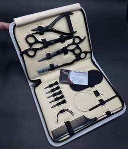 Matte Black Microbeads Hair Extension Tools Kit Stainless Steel Plier <b>Razor</b> Cutting Scissors C Needles Velcro Hair Gripper - Product Image 5