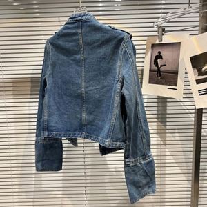 Women's Denim Jacket Eco-Friendly Breathable Contrast Color Shoulder Patches <b>Button</b> Front Long Sleeve - Product Image 4