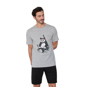 Fashionable Casual <b>Men</b> Two Piece Set Solid Breathable Cotton <b>Short</b> Sleeve Tee Matching <b>Shorts</b> for Leisure <b>Lounge</b> or Fitness - Product Image 1