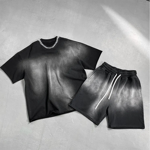 Vintage Washed Men's 2-Piece Shorts <b>Set</b> Acid-Wash Crewneck T-Shirt Breathable Drawstring Shorts Custom Logo men's t-shirts <b>sets</b> - Product Image 2