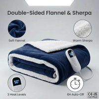 Manta Térmica de Franela y Sherpa de 62*84 Pulgadas, 3 Niveles de Calor, Apagado Automático en 12 Horas, Lavable a Máquina, para el Hogar, con Certificado FCC/ETL