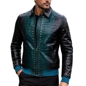 Premium Men <b>Rhinestone</b> Winter Leather <b>Jacket</b> Motorcycle Biker Zip Front Stand Collar Warm Street Fashion Outerwear - Product Image 1