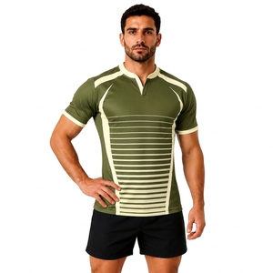 Men's Sports Rugby Jersey Short Sleeve Athletic <b>Shirt</b> Outdoor Training Match Team Wear Navy Blue Striped Anti-Bacterial Quick - Product Image 1