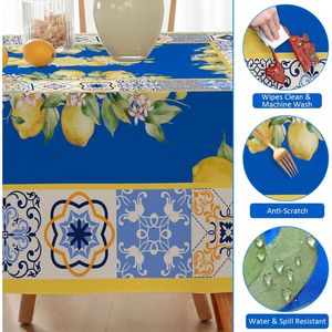 Tovaglia Rettangolare Estiva Antimacchia Antirughe Resistente alle Macchie con Motivo Limoni per Uso Quotidiano in Cucina e Sala da Pranzo - Product Image 2