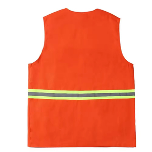 Chaleco de Seguridad Reflectante Naranja para Hombre, Reversible, Transpirable, de Poliéster/Algodón, Informal, para Verano, Cuello en V, Color Sólido, Tejido - Product Image 2
