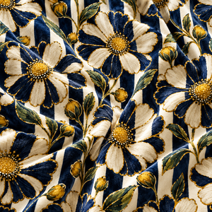Tissu d'ameublement PRANIKA en velours floral bleu et blanc, respirant, léger, tissé, avec accents dorés, pour canapé et chaise - Product Image 5