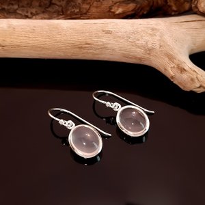 Natural Rose Quartz <b>Earrings</b> 925 Sterling <b>Silver</b> Pink Gemstone Oval Cabochon Handmade Jewelry Gift For Women - Product Image 4