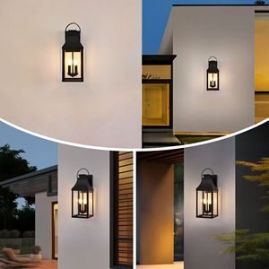 Lampada da Parete Moderna Nera per Esterni a 2 Luci, Applique da Esterno per Portico e Illuminazione Esterna, Lanterna da Parete con Montaggio a Muro - Product Image 2