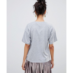 Camiseta Oversize de Cuello Redondo para Mujer, Gris, Algodón Jersey, Corte Holgado, Manga Corta, Color Sólido, Primavera Verano, Informal - Product Image 2