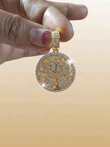 ice Out <b>Tree</b> of Life Pendant Gold Plated CZ Diamond Round Medallion Pendant Hip Hop <b>Necklace</b> Charm Unisex Jewelry Gift - Product Image 2