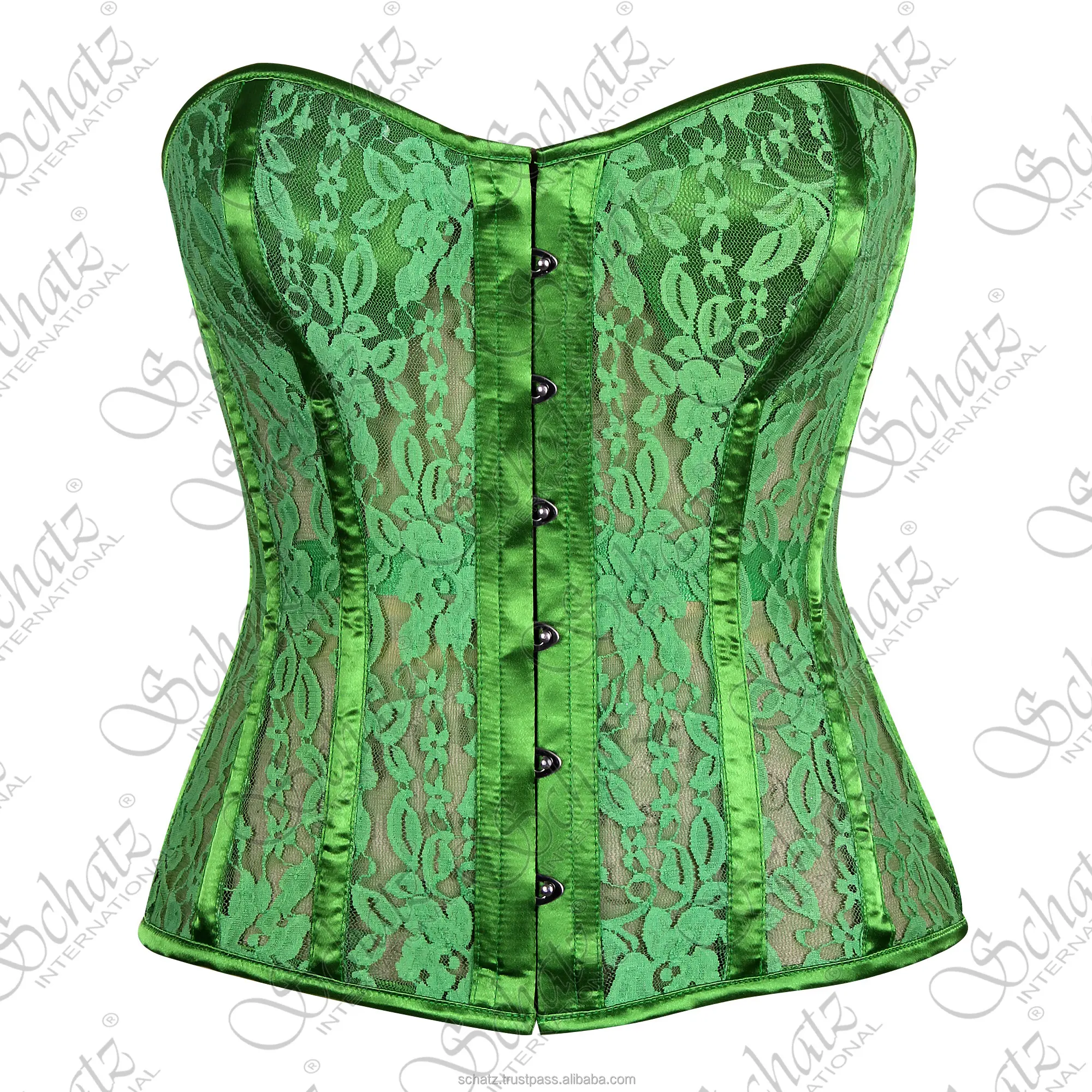 Corsetto in broccato verde corsetto in broccato Jacquard Shaper senza spalline corsetto da donna corsetto in pizzo verde e Tulle