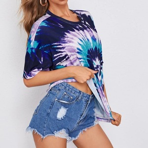 Camiseta Vintage para Mujer con Logotipo Personalizado, Tie Dye, 100% Algodón/Seda/Lino, Ecológica, Anti-UV, Transpirable, de Secado Rápido, Manga Corta, para Verano - Product Image 4