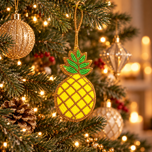 Luxury Indian Zari Embroidery Beaded Ornaments Handmade Customized Shape Yellow Color Hanging <b>Christmas</b> Tree Stand Accessories - Product Image 3