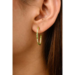 18K Tsavorite Contemporary C-Hoop Diamond Earrings - Product Image 6