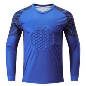Camiseta de Portero de Fútbol Azul de Manga Larga para Hombre con Pecho Acolchado Hexagonal, Estampado Geométrico Sublimado, Cuello Redondo, Corte Atlético - Product Image 1