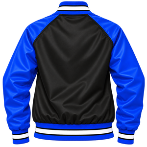 เสื้อแจ็คเก็ตบอมเบอร์สีดำ Zeta Phi Beta สำหรับผู้หญิง ซับในพิมพ์ลาย แขนเสื้อผ้าซาตินสีน้ำเงินรอยัล ปักอักษรกรีกแบบเชนิลล์  ติดตราสัญลักษณ์  ติดกระดุมแป๊ก - Product Image 2