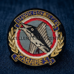 Patch brodé Shark Fishing Cup Charleston, rond, à coudre, style badge en tissu, applique pour vêtement - Product Image 5