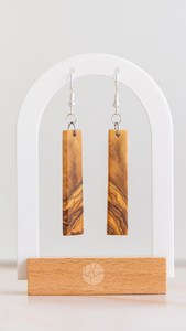 Boucles d'oreilles pendantes rectangulaires en bois naturel avec crochets en argent, style bohème, accessoires de bijouterie - Product Image 6