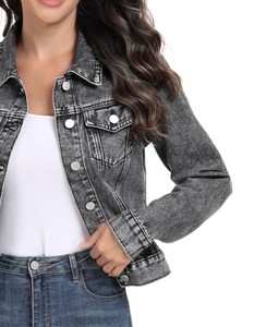 Veste en jean oversize vert uni pour femme 2026, en coton de haute qualité, col montant, style urbain - Product Image 5