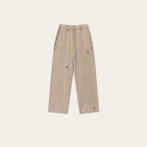 Pantalon de survêtement décontracté pour homme, vert délavé, taille élastique avec cordon de serrage, à trous, style streetwear - Product Image 2