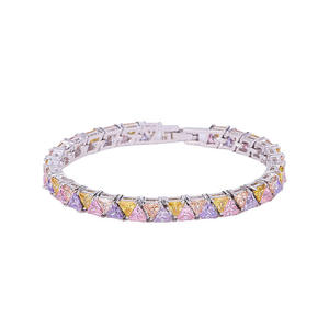 Nouveaux Bracelets Tennis de Luxe pour Femme, Plaqué Or Blanc, Sertis de Pierres Multicolores (Jaunes et Roses) - Product Image 6