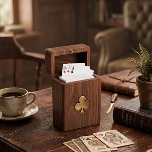 Boîte de rangement pour cartes en bois avec emblème de pique, forme rectangulaire, design rustique, pour table, utilisation en intérieur, salon - Product Image 5