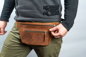 Multiple Pockets Reinforced Stitching Available Leather Waist Bag Waterproof Fade-resistant Crossbody Shoulder Leather Waist Bag - Product Image 2
