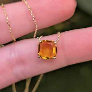 Collar de Citrino Amarillo Dorado Cuadrado, Plata de Ley 925, Chapado en Oro de 14K, Gema de Corte Brillante, Joyería, Regalo - Product Image 5