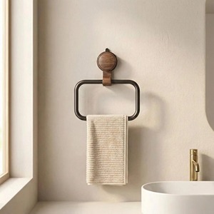 Porta toallas de madera simple, montado en la pared, para baño, cocina y área de servicio, organizador multiusos, venta al por mayor desde India. - Product Image 5