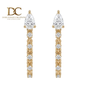 Ethnic Stylish 14KT Solid Yellow Gold Pear Shape Teardrop <b>Dangle</b> Stud <b>Earrings</b> with Lab Grown <b>Diamonds</b> Fine Jewelry for Women - Product Image 1
