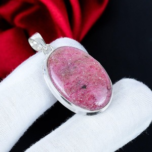 Colgante Ovalado de Rodonita, Plata de Ley 925, Colgante de Piedra Preciosa Hecho a Mano, Joyería Bohemia de Plata, Regalo de Rodonita para Mujer, Venta al por Mayor - Product Image 2