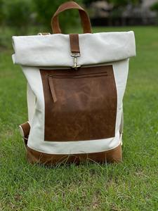 Leather <b>Canvas</b> Backpack Strong <b>Canvas</b> Travel <b>Laptop</b> <b>Bag</b> Wholesale Bulk OEM Factory Direct LCB-0073 - Product Image 2