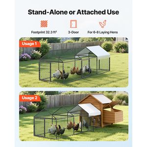 Pollaio Impermeabile Piccolo per 6-8 Galline 1x3x1m 3 Porte Tetto a Spiovente Gabbia in Metallo Spazio Abitativo Confortevole - Product Image 2
