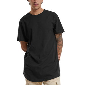 T-shirt noir surdimensionné pour homme, manches courtes, col rond, coton uni, streetwear décontracté, coupe ample, longueur longue - Product Image 1