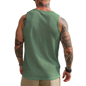 Camiseta sin mangas de punto de ganchillo con orificios 100% algodón para hombre, cuello redondo, informal, de verano, estilo urbano, transpirable, para gimnasio, playa, vacaciones, chaleco de moda - Product Image 2