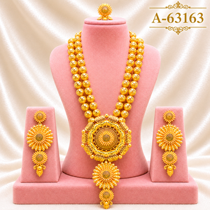 Ensemble de bijoux plaqué or 24 carats à motif floral, collier, boucles d'oreilles, bague, bijoux classiques de mariage pour femmes, bijoux en alliage tendance A-63168 - Product Image 4