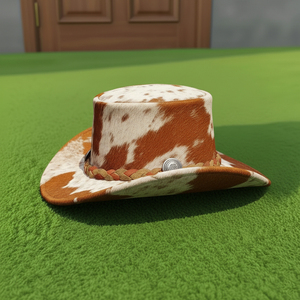 Wholesale Low Price New Stylish Cowhide Hair On Handmade Cowboy Hat <b>Braided</b> Band & Conchos - Product Image 3