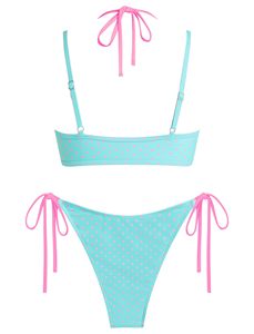 Ensemble de bikini double couche pour femmes, à pois, avec bretelles halter, vêtements de plage, OEM, sur mesure, en gros - Product Image 2