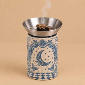 Brûleur d'encens en métal durable avec couvercle en tissu de lin, motif lanterne, support d'aromathérapie - Product Image 3