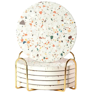 Ensemble de sous-verres avec support métallique, 2025, best-seller, décoration de table en pierre marbrée, nouveau design, prix de gros, articles de cuisine, forme hexagonale - Product Image 1