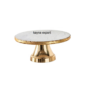 Latest Designer Gold Platted Metal <b>Stand</b> With Marble Round Top <b>Cupcake</b> <b>Stand</b> Supplier in India Embossed Design Metal Cake <b>Stands</b> - Product Image 4