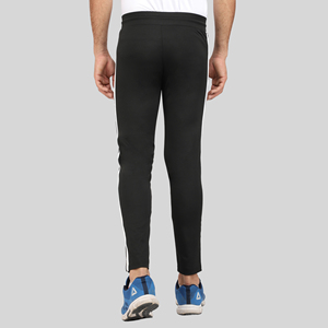 Pantalon de survêtement sport bleu à quatre voies avec bande latérale, logo personnalisable, impression HD, délavage coloré, 100 % polyester, séchage rapide, tailles homme M/L/XL - Product Image 3