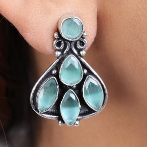 trusted Supplier Trendy <b>Stud</b> Earrings Brass Antique <b>Silver</b> Plated | Wholesale Women's Party Jewelry | Bulk Direct Factory - Product Image 5