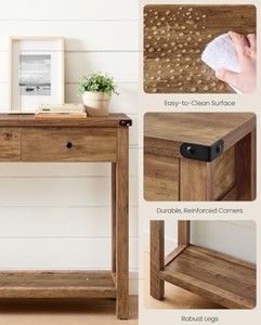 Console rustique en teck massif avec étagère de rangement, design moderne pour entrée, salon, salle à manger, couloir - Product Image 4
