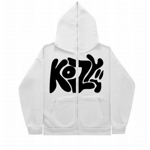Custom Men's Red Full <b>Zip</b> <b>Hooded</b> Sweatshirt Wholesale Oversized for Graphic Fleece 350g Winter Hoodie - Product Image 2