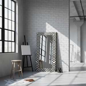 Black and <b>White</b> Frame Floor <b>Mirror</b> for Bedroom Styling Useful for Everyday Fashion And Grooming Routine Handcrafted From India - Product Image 4