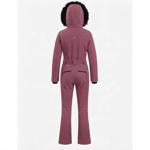 Combinaison de ski pour homme, bordeaux, imprimée, avec capuche en fourrure, fermeture éclair, imperméable 10 000 mm, polyester, vêtements d'hiver pour la neige - Product Image 2